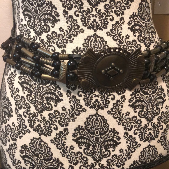 Tribal Native American Boho Metal and Leather Adjustable Belt - Picture 2 of 4